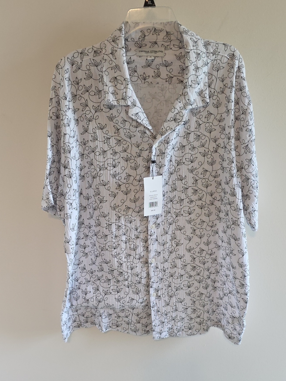 New Thomas Sterling Shirt Men's XL White Black Short Sleeve Button Down Cotton